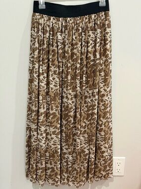 Metrowear M Pleated Brown & Cream Patterned Maxi Skirt 355